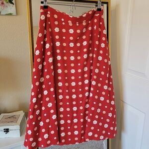 NWT Bright & Beautiful (Collectif) red and white polka dot midi skirt size M